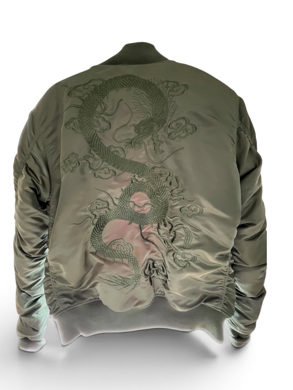 Schott NYC Olive Green Dragon Embroidered Bomber Jacket